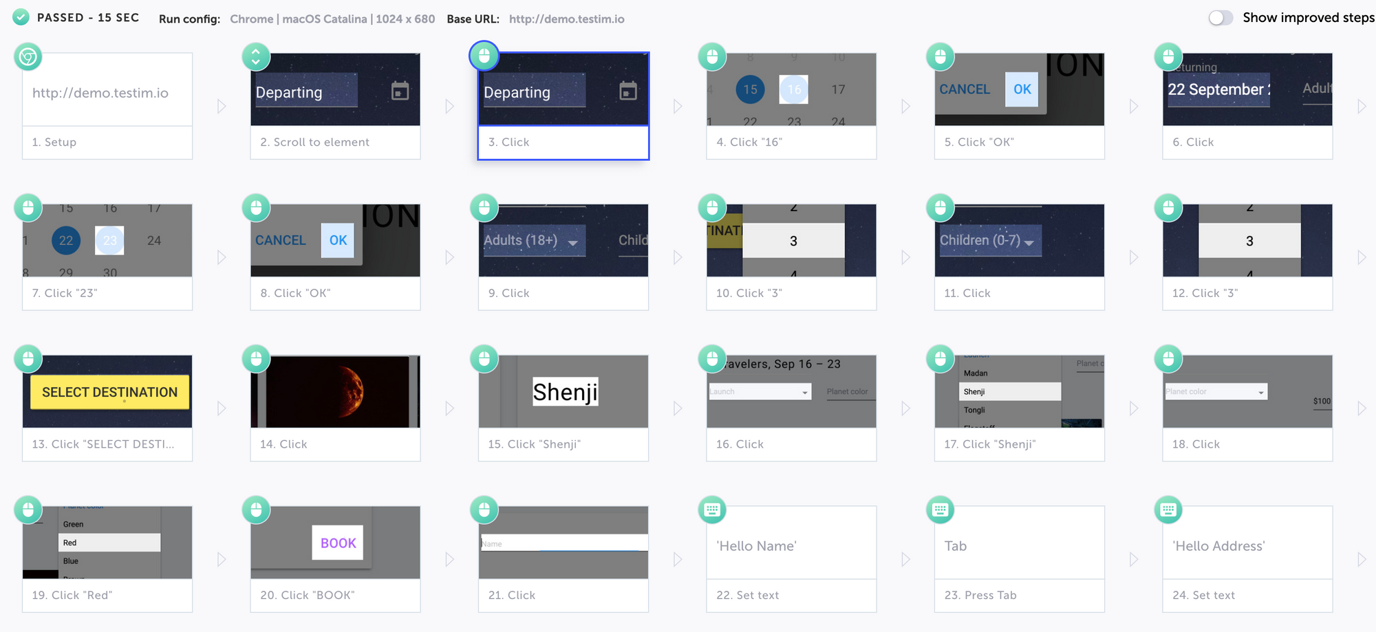 Individual, independent, recorded test steps