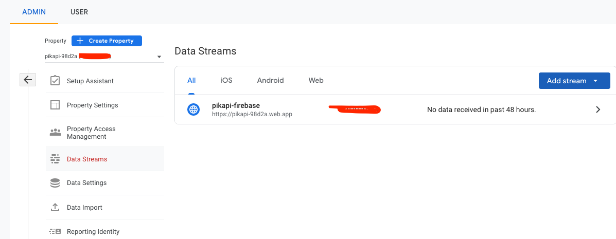 Data Streams setup in GA