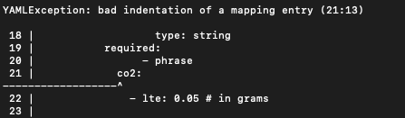 indentation error in yml test