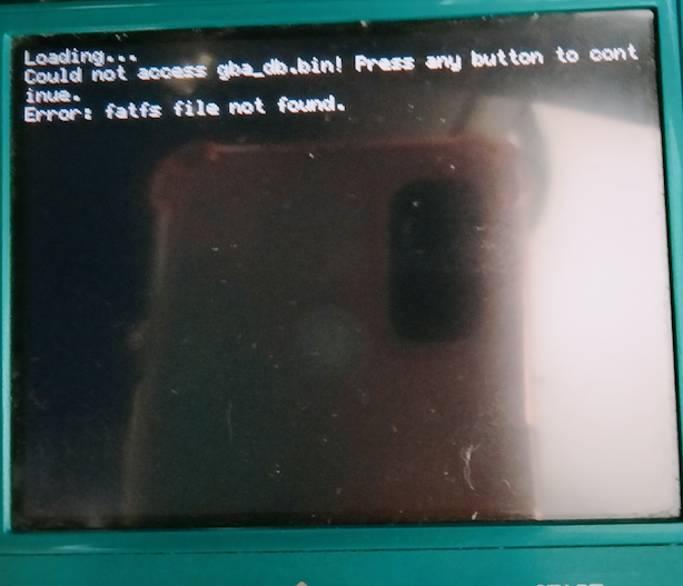 Not my finest photo. Error on launching rom. 